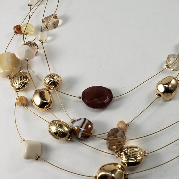 Gold tone Layered colorful Beaded Statement Necklace w/ Matching Earrings Women - Picture 6 of 9